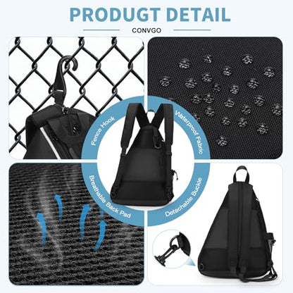 Pickleball Bag for Women and Men, Adjustable Pickle Ball Backpack, 2 in 1 Sports Sling Bag for Pickleball Paddles - color: Black
