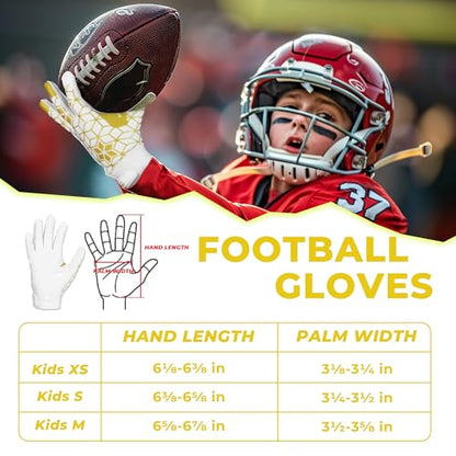 HANDLANDY Youth Football Gloves, Kids Sticky Receiver Gloves,Super Grip Football Glove Best Gift for Boys,Girls - color: Cream White and Gold, size: X-Small-Youth