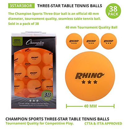 Champion Sports 3 Star Table Tennis Ball Pack – Tournament Size, 40mm Seamless, CTTA & ITTA Approved - style: Box of 38 (Orange)
