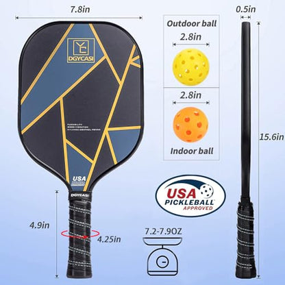 YC DGYCASI Pickleball Paddles Set of 2, USAPA Approved Carbon Fiber Pickleball Set, Lightweight Pickle Ball Rackets 2 Pack, 2 Outdoor Pickleball, 2 Indoor Pickleball, 1 Pickleball Bag - color: Golden
