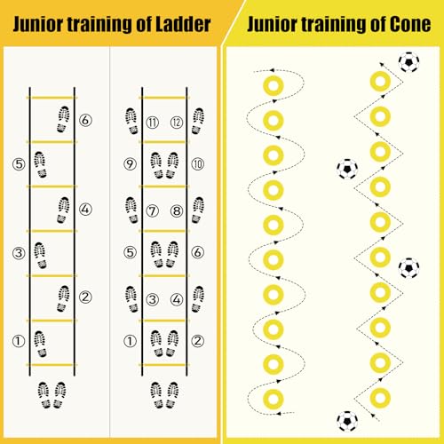 BORNEW 2 Pack Agility Ladder, Soccer Speed Training Equipment Set with Total 26 ft Agility Ladder, 12 Cones, 4 Adjustable Hurdles, Jump Rope, for Soccer, Basketball, Football, Kids, Youth, Adults - color: 1.Yellow