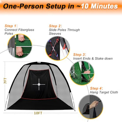 Gagalileo Golf Hitting Net Backyard Driving: 10x7FT with Silent Velvet Target Portable Practice for Men Dad Golfer Lovers Set Gift