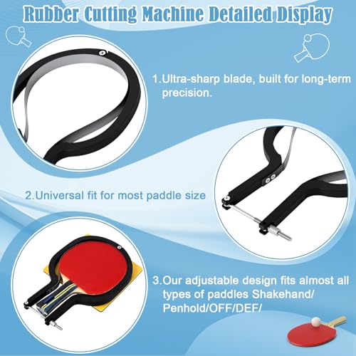 4pcs Table Tennis Rubber Cutter Kit – Roll Once Automatic Trimming Tool for Beginners, Clean Edges Every Time, Adjustable Design Fits Most Racket Shapes, Includes Roller, Gloves & Rubber Sheet