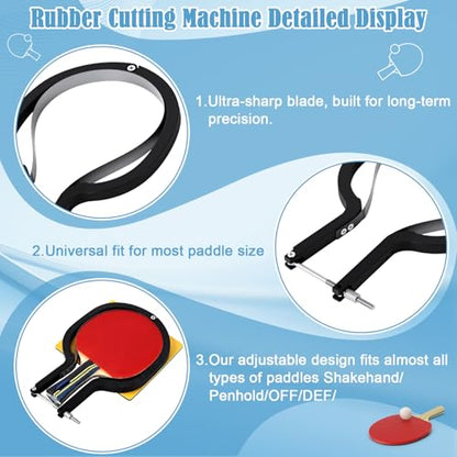 4pcs Table Tennis Rubber Cutter Kit – Roll Once Automatic Trimming Tool for Beginners, Clean Edges Every Time, Adjustable Design Fits Most Racket Shapes, Includes Roller, Gloves & Rubber Sheet