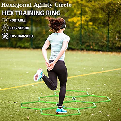 Hexagon Agility Ring Training Circle Ring Speed Agility Ladder Physical Training Ring Football Footwork Trainer Hurdles Agility Ladder Fitness Equipment Multicolor Training Ring 3Pcs - color: green