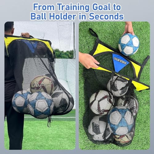 Soccer Target Net and Ball Bag - 2 in 1 Design, Corner Shooting Target Goal, Top Bins Soccer Target Net, Soccer Training Equipment with Carry Bag, Easy to Attach and Detach