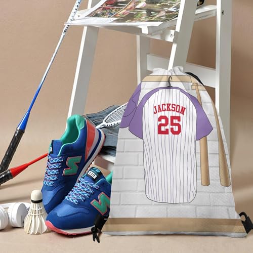 Sport Jersey Baseball Number Violet Personalized Drawstring Backpack Sports Gym Bag Christmas Gift Party Goodie String Cinch Bag for Women Men - color: Option 58