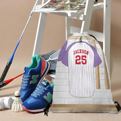 Sport Jersey Baseball Number Violet Personalized Drawstring Backpack Sports Gym Bag Christmas Gift Party Goodie String Cinch Bag for Women Men - color: Option 58