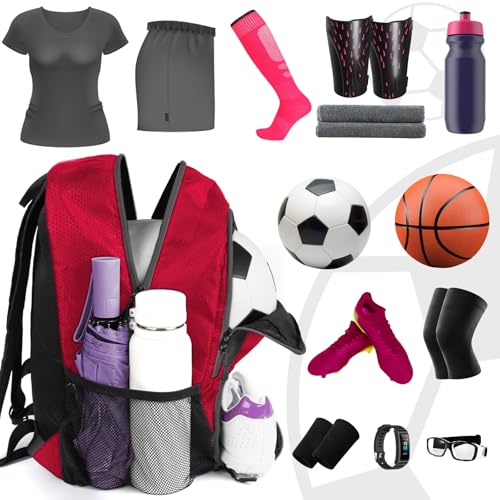 YOREPEK Soccer Backpack,Soccer Bag with Ball Holder, Water resistant Sport Equipment Bags Fit Basketball Volleyball Football - color: Red