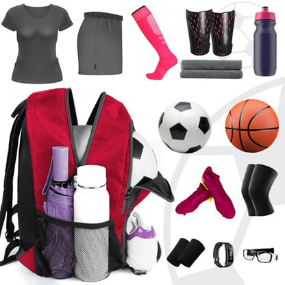 YOREPEK Soccer Backpack,Soccer Bag with Ball Holder, Water resistant Sport Equipment Bags Fit Basketball Volleyball Football - color: Red