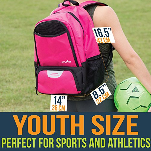 Athletico Youth Soccer Bag - Soccer Backpack & Bags for Basketball, Volleyball & Football | Includes Separate Cleat and Ball Compartment - color: Pink