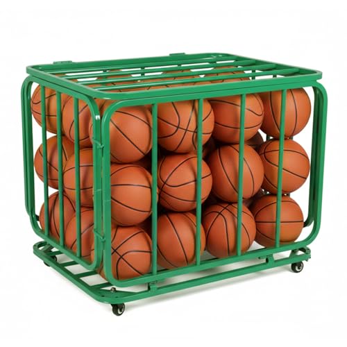 Basketball Or Volleyball Storage Ball Cart with Wheels & Lid Rolling Sports Ball Storage Cart for Gyms Schools Clubs Indoor and Outdoor