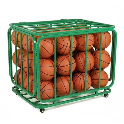 Basketball Or Volleyball Storage Ball Cart with Wheels & Lid Rolling Sports Ball Storage Cart for Gyms Schools Clubs Indoor and Outdoor
