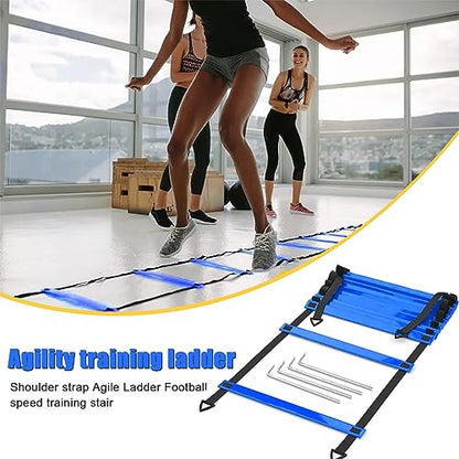 Football Training Equipment | Speed Agility Training Set, Including 1 Agility Ladder, 4 Steel Piles,12 Disc Cones,1 Resistance Umbrella .| for Athletes/Sports Including Football & Basketball - color: blue