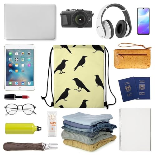 Waterproof Drawstring Bag Gym Sack Sports Backpack for Hiking Swimming Beach Yoga Gear Lightweight Unisex, Black Crow Raven Bird Bags - color: Picture (502)