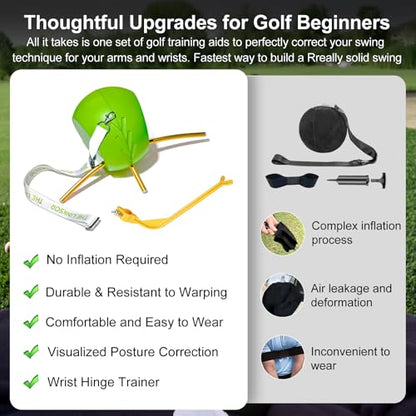 Golf Swing Ball, The Connector Golf Trainging Aids with Adjustable Lanyard & Wrist Hinge Trainer, Golf Swing Trainer - Helps Train Proper Swing Mechanics Between Arms Elbow Wrist Structure - color: Green, size: Medium