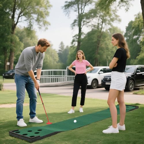 Tangkula 11 FT Golf Putting Game Set, Indoor Outdoor Putting Green Mat with 2 Adjustable Putters, 6 Balls & 12 Holes for Party, Backyard, Home & Office, Golf Practice Training Mat
