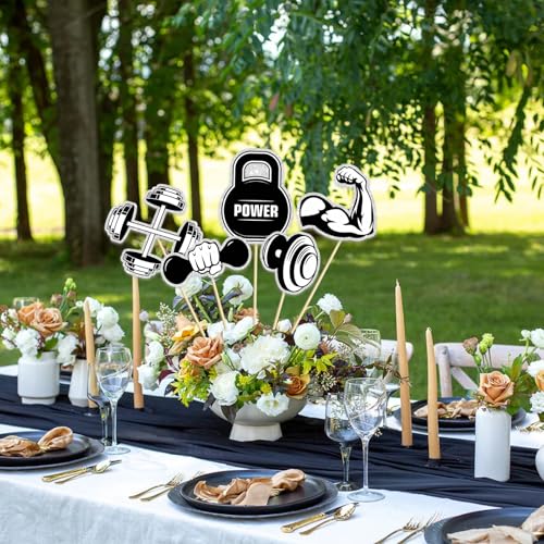 Gym Workout Theme Centerpiece Sticks,Biceps Dumbbells Kettlebells Abodominal Wheels Bodybuilding Table Toppers,Baby Shower Party Supplies Black.Set of 15 - color: Jz