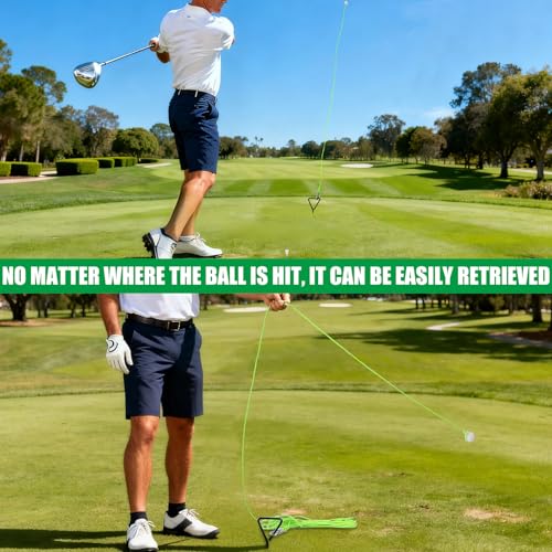 TOBWOLF Golf Ball on a String, 33FT Swing Away Golf Ball on a Rope with Fixed Rod, Golf Rope Swing Trainer, Golf Practice Rope Ball at Backyard or Park for Beginners & Youth to Quickly Practice Swing