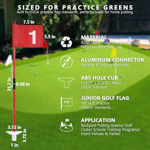 Foldable Portable Golf Flagstick (White) - Sectional Pin with Putting Flag, Great for Backyard Practice & Home Yard Golf Setup - color: white-flag