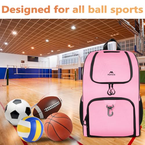 MATEIN Basketball Bag, Sturdy Soccer Bag with Ball Holder & Shoe Compartment, Large Basketball Backpack for Training Equipment, Water Resistant Sports Ball Backpack Fits Volleyball Football, Colorful - color: Black Pink - Large