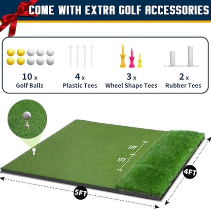 Dual-Turf Golf Mat 36mm: 5x4ft/5x5ft Extra Thick Golf Hitting Mats Practice Outdoor Indoor, High-Density Artificial Hitting Training Matt for Garage Chipping Driving Swing, Ideal Gifts for Men Dad - style: 5'X4' Ultra-36mm