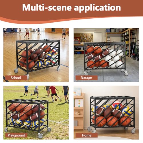 Generic Rolling Exercise Ball Holder with Wheels Basketball Holder with Lockable Lid for Gyms Schools Clubs Indoor and Outdoor