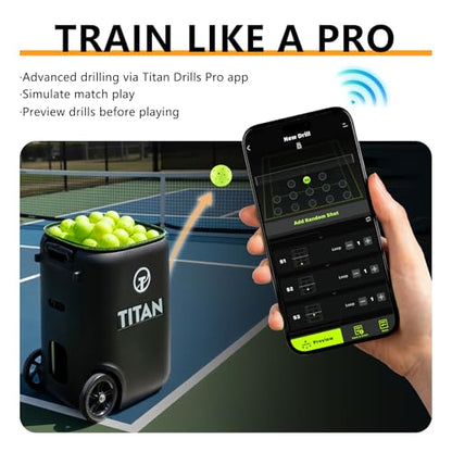 Titan ONE Pickleball Machine with Internal Oscillation & Free App | for Coaches, Clubs & Solo Practice, 85 to 240 Ball Capacity, Portable with Trolley Handle