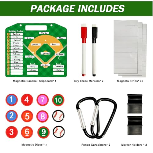 Magnetic Baseball Lineup Board | Baseball Dry Erase Coaching Broad | Softball Lineup Cards Marker Boards | Baseball Clipboard for Coaches | Baseball Lineup Board for Dugout