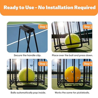 Tennis Ball Hopper Basket Pickleball Picker Upper Pickleball Ball Basket Pickup Hopper Retriever Collector for Balls for Easy Picking Metal Durable Portable Large Capacity Coaches Training