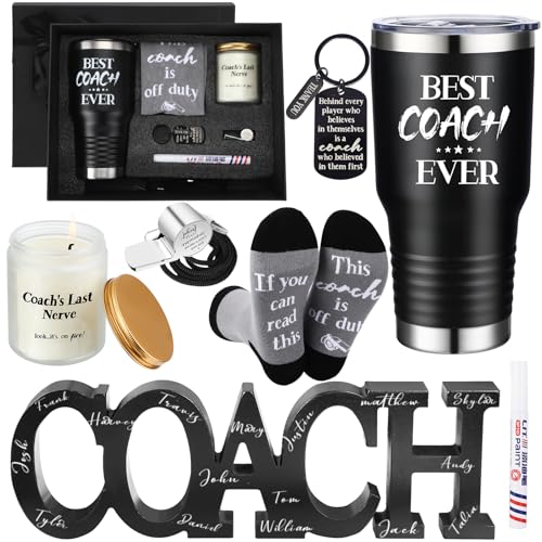 SiliFine 8 Pcs Coach Gifts for Men, 30 Oz Coach Ever Tumbler Gift Coaches Appreciation Thank You Coaches Gifts for Football, Soccer, Softball, Basketball, Gymnastics Cheer Trainer Gift Box(Black)