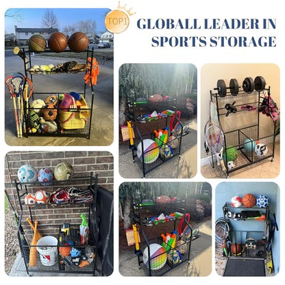 Mythinglogic Sports Equipment Garage Organizer,Garage Ball Storage for Sports Gear and Toys, Rolling Ball Cart with Wheels for Indoor/Outdoor Use