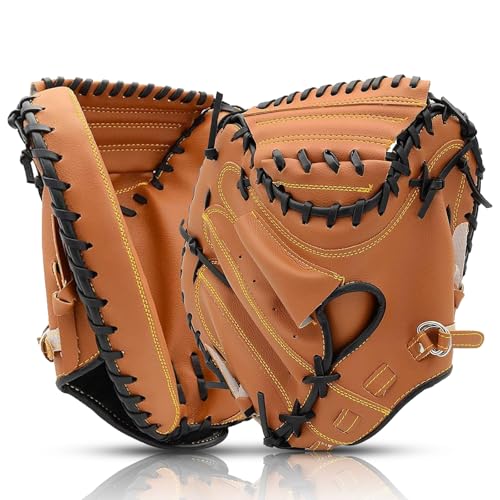 Baseball Catchers Mitt 33", Catcher Glove, Baseball Glove, Catchers Mitt for Training and Playing, Right Hand Throw, Adult and Youth Size, Multiple Styles - color: Brown