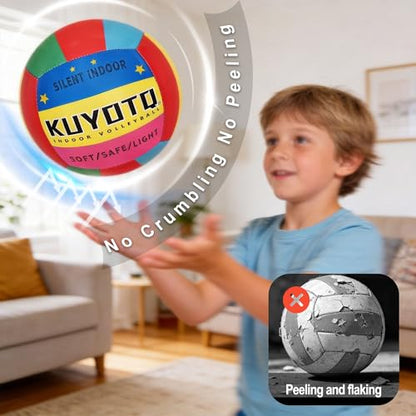 KUYOTQ Soft Silent Indoor Volleyball - Rainbow No-Deflate Durable Foam Indoor Volleyball Soft on Arms, Safe for Home Training Practice Games Foam Silent Volley Ball (Size 5)