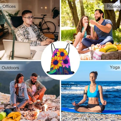Waterproof Drawstring Bag Gym Sack Sports Backpack for Hiking Swimming Beach Yoga Gear Lightweight Unisex, Psychedelic Sunflower Bags - color: Picture (1006)