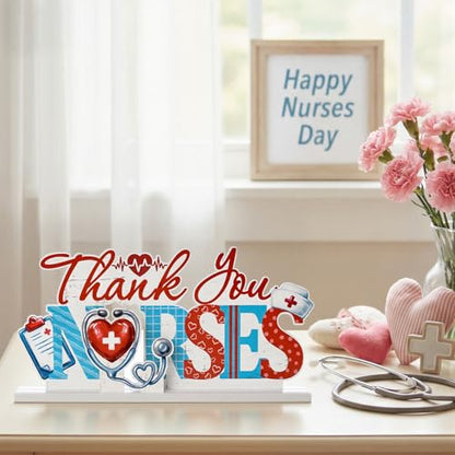 Smile Nurse Month Wooden Tabletop Decor Thank You Nurses Plaque with Stands Indoor Home Office Decor Nurse Appreciation Gift - style: Letter Nurse