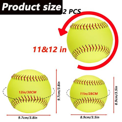 LOOEEL 11" & 12" Training Softballs,Official Size and Weight Practice Softball,Leather Covered Fast Pitch Practice & Training Balls for Ball Sports Softballs for Games.-Yellow