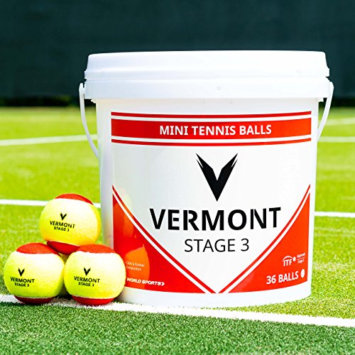 Vermont Mini Red Tennis Balls [Stage 3] | ITF Approved 36-Ball Bucket – All Court Surfaces