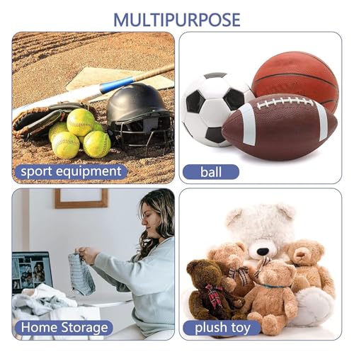 Sorandy Over The Door Hanging Sports Equipment Organizer, Large Capacity Nylon Mesh Storage Bag, Multiple Compartments Bag for Basketball, Football, Volleyball & Tennis Gear
