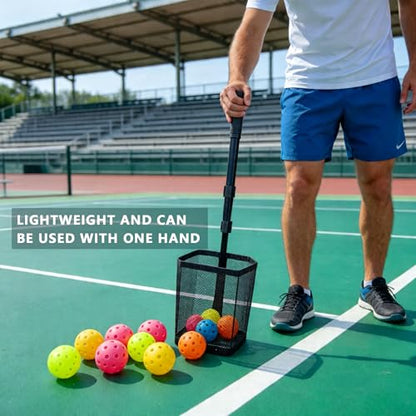 Tennis Ball Hopper, Holds 40+ Pickleballs or 50+ Tennis Balls, Lightweight Durable Steel Frame, Portable Adjustable Ball Picker（Excluding Ball） - color: Black