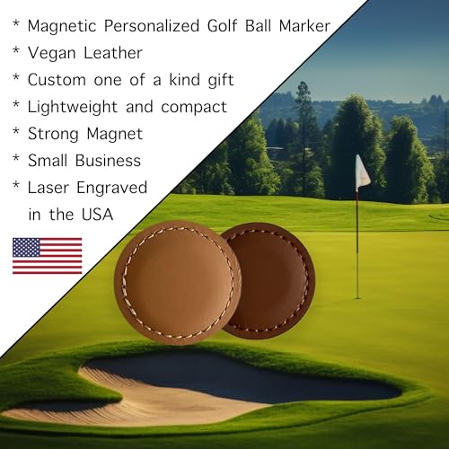 Premium Custom Golf Wedding Gift | Laser Engraved Magnetic Vegan Leather Golf Ball Marker | Golfers Mother's Day | Small USA Business | Golf Marker for Events Tournaments