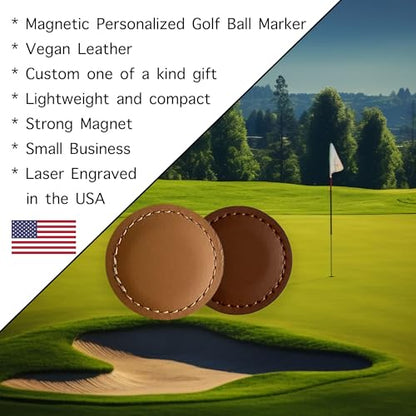 Premium Custom Golf Wedding Gift | Laser Engraved Magnetic Vegan Leather Golf Ball Marker | Golfers Mother's Day | Small USA Business | Golf Marker for Events Tournaments