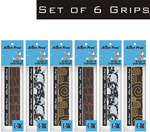 ALIEN PROS Tennis Racket Grip Tape – Tac Moisture Feel Tennis Grip – Tennis Overgrip Grip Tape Tennis Racket – Wrap Your Racquet for High Performance - style: Variety 6-Pack Black Power