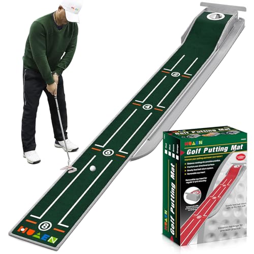 Mini Golf Putting Mat - Indoor/Outdoor with Ball Return Alignment Guide & Durable Velvet Crystal Mat Golf Accessories for Men Enjoy Speedy Wrinkle-Resistant Putting Fun - color: Green