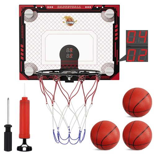 CYFIE Suction Cup Basketball Hoop, Indoor Mini Basketball Hoop with Sturdy Backboard/Electronic Scoreboard, Sound, 3 Balls, Basketball Toys Gifts Ideas for Kids Teens Girls Boys Gifts - color: Suction Cup