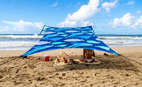 Neso Portable Beach Tent Sun Shelter with Sand Anchor - Lightweight Beach Shade Canopy - Easy Setup for Family Outings - Patented Reinforced Corners - UPF 50+ - 7 x 7ft - Save The Whales - color: Whales