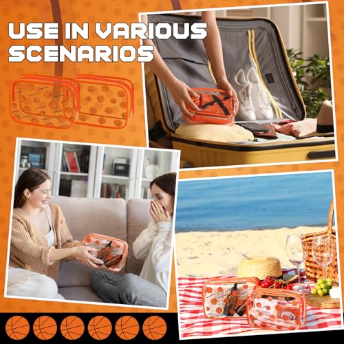 Kacctyen 24 Pcs Basketball Team Gift Bag Bulk for Snacks Sport Goodie Makeup Bag Clear PVC Pouch Organizer with Zipper Waterproof Travel Case for Woman Team Party Favors Birthday Decorations Supplies - style: Basketball