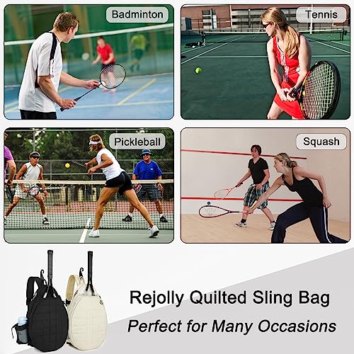 Rejolly Tennis Racket Sling Bag for Women Men Quilted Water Resistant Racquet Cover One Shoulder Crossbody Bag for 2 Tennis Rackets, Pickleball Paddles, Badminton Racquet - color: New Black