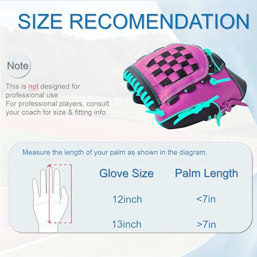 Lefty Baseball Glove Adult - Durable Left Hand Throw Baseball & Softball Mitts, First Baseman Glove for Men and Women - color: Black & Purple, size: 12"