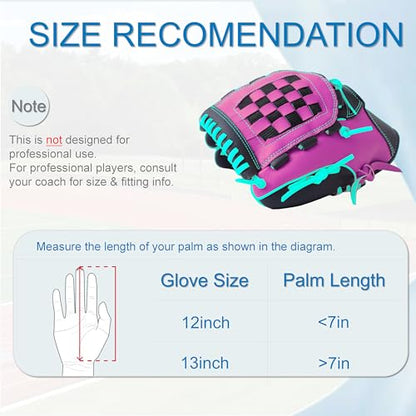 Lefty Baseball Glove Adult - Durable Left Hand Throw Baseball & Softball Mitts, First Baseman Glove for Men and Women - color: Black & Purple, size: 12"